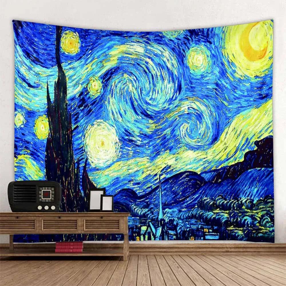 Van Gogh Oil Painting Wall Tapestry Multi Pattern Soft Background Home Decor Multi Size Wall Hanging Aesthetic