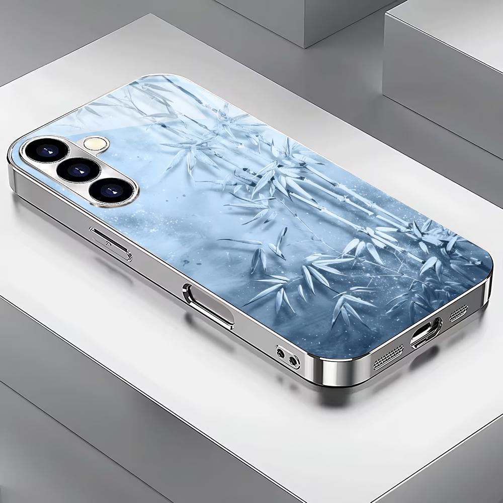 

Bamboo silver plated glass phone case suitable for Samsung Galaxy S26 S25 S24 S23 S22 S20 FE/Ultra/Plus anti drop back cover GalaxyS25