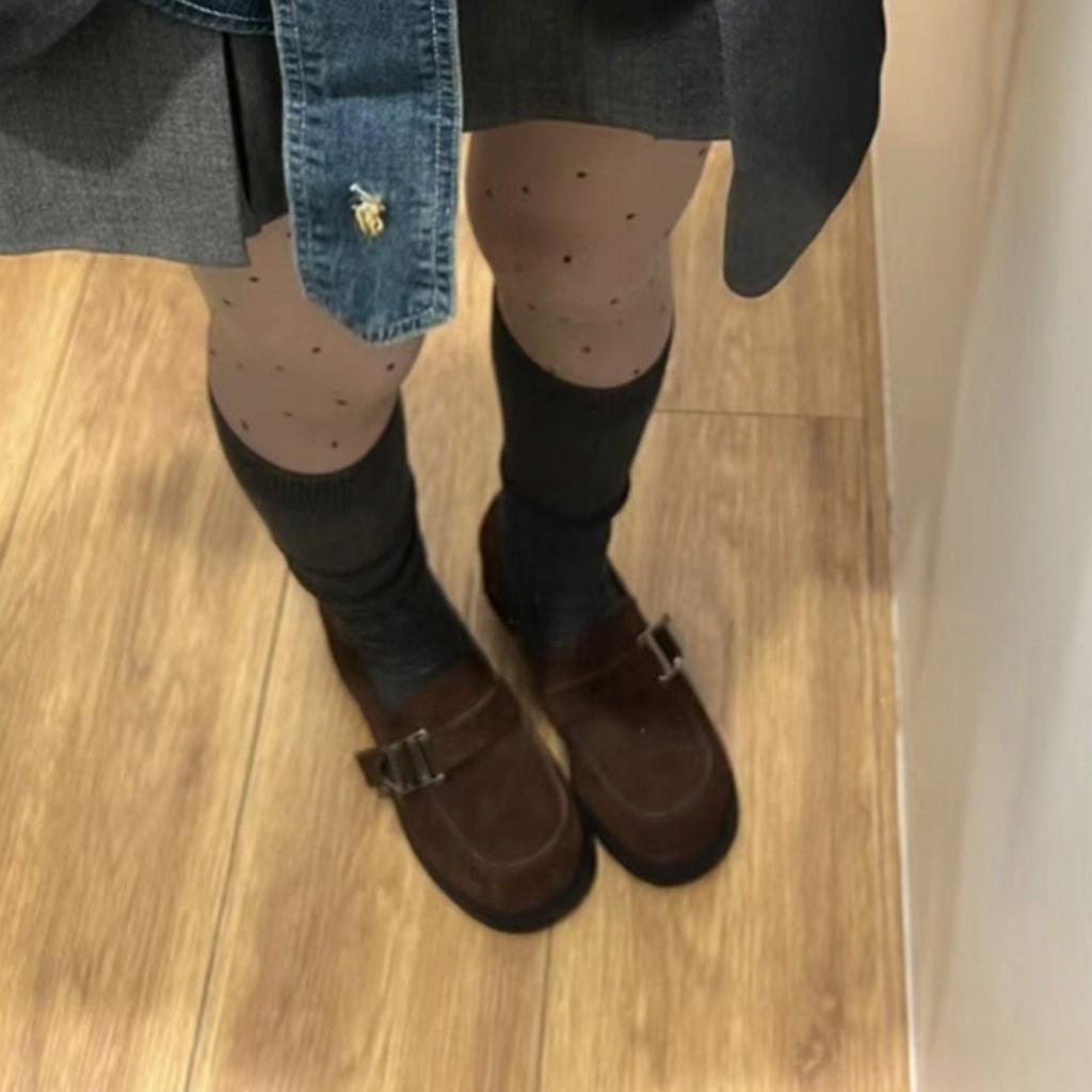 Sheepskin Version French Retro Brown Single Shoes Women's 2025 New Metal Buckle Small Leather Shoes One Pedal Thick Heel Loafers