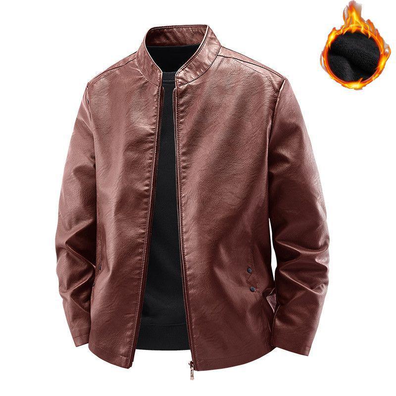 Men's Slim Fit Stand Collar Motorcycle Leather Jacket for Spring and Autumn