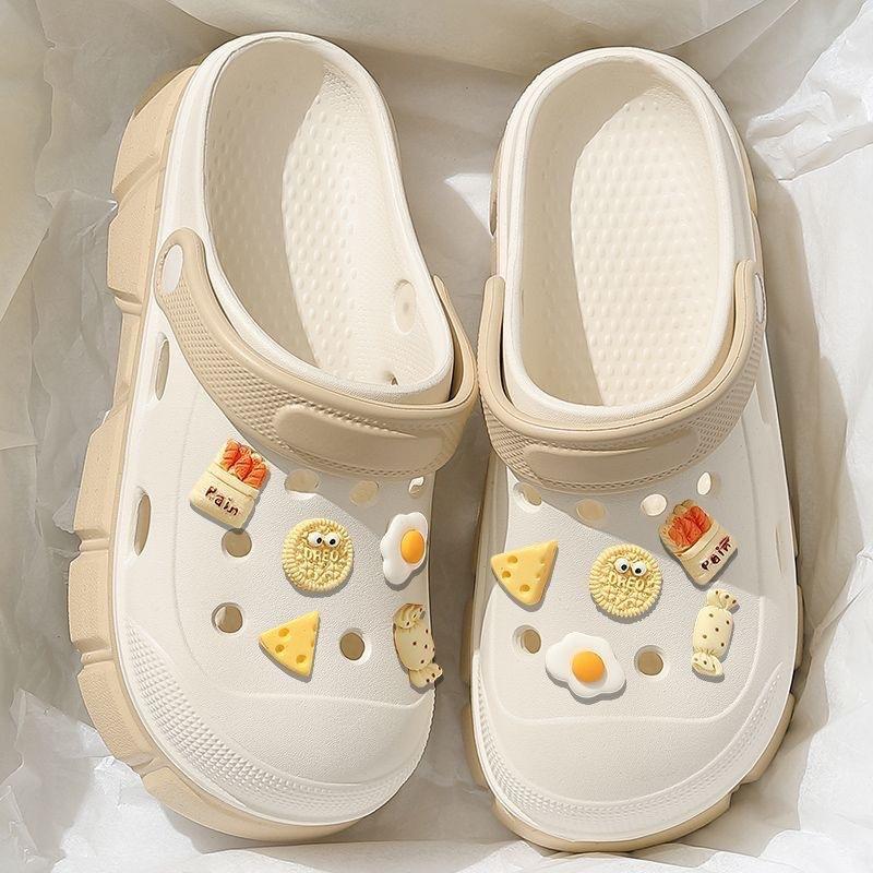 Cute hole shoes women's summer wear cartoon non-slip bag head platform EVA beach going out DIY slippers