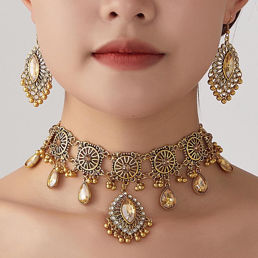 Indian Ethnic Style Gemstone Beaded Jewelry Set - Necklace & Earrings