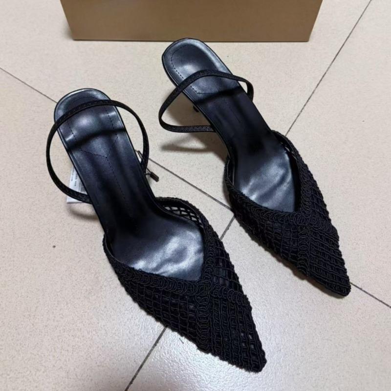 

Fashion Weaving Hollow Out Women Luxury Sandals Roman Style Pointed Toe Summer Party Prom Slingbacks Brand High Heels Shoes for Ladies 36