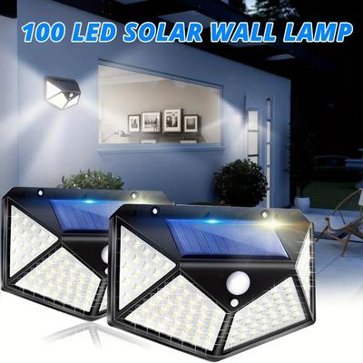 100LED Outdoor Solar Light 3 Modes Motion Sensor Wall Lamp 4 Sides Luminous Solar Wall Light for Garden Yard Patio Deck Garage