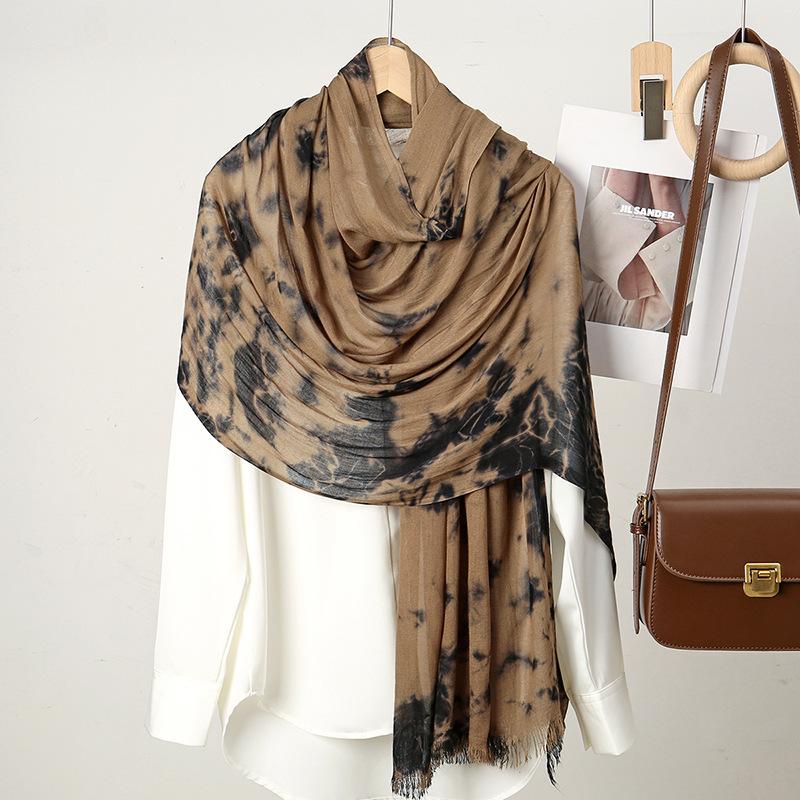 

Hot-selling new autumn and winter coffee people cotton tie-dye long scarf scarf retro silk scarf shawl women s summer fashion outfit 185*72cm