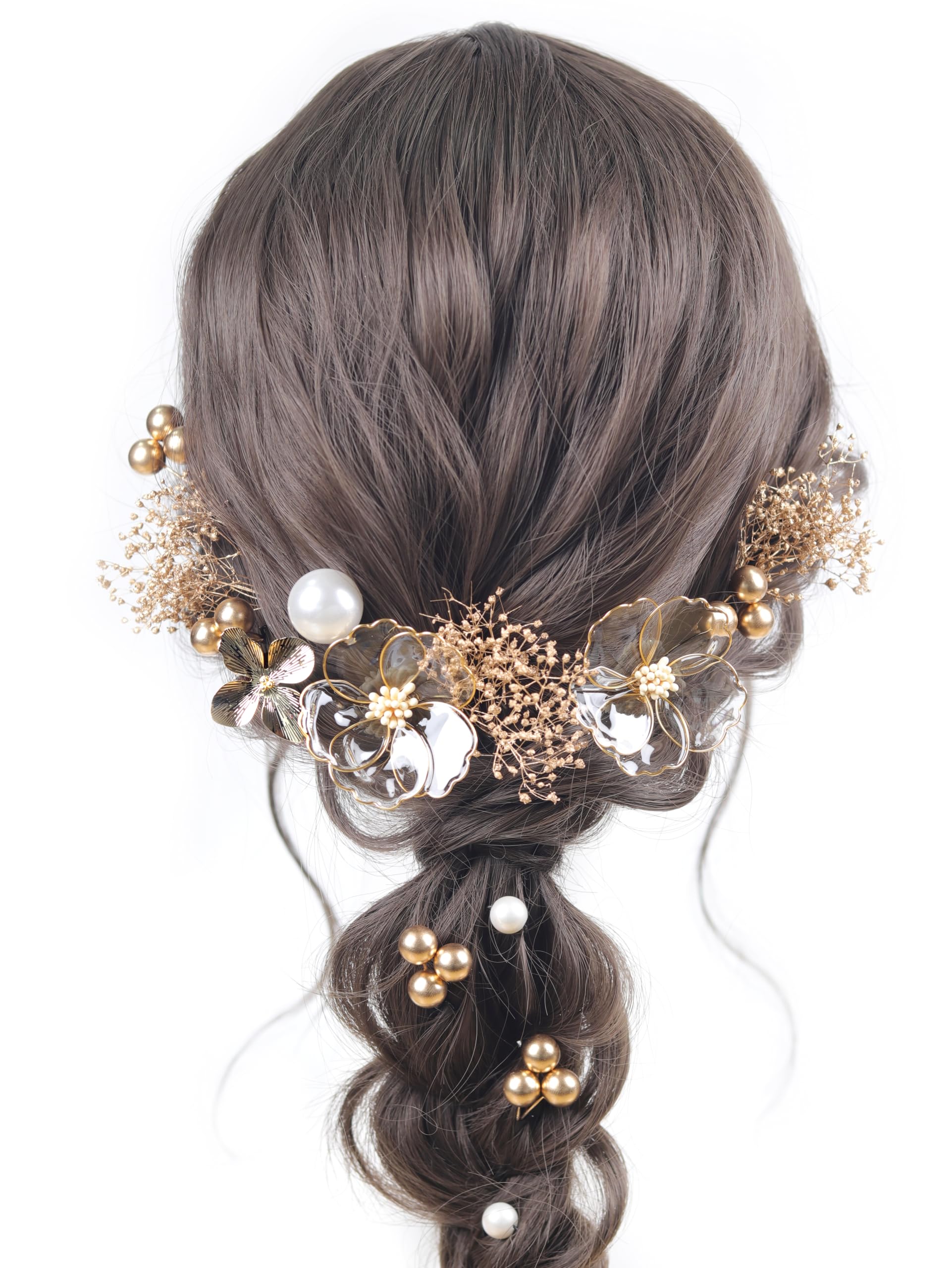 

[Handmade by NANA] Hair Ornament - Artificial Flowers, Baby s Breath, Pearls - Perfect for Coming-of-Age Ceremony, Wedding, Graduation, Entrance