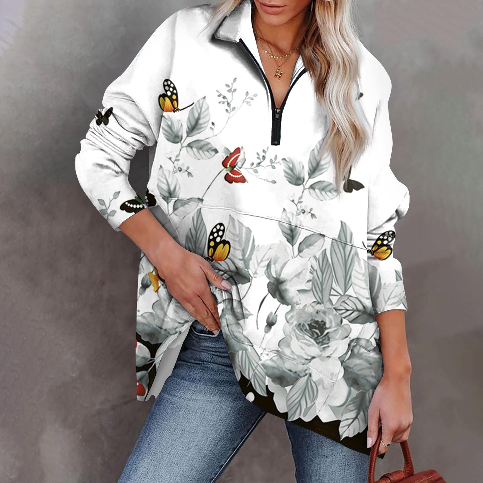 

Женская повседневная спортивная рубашка оверсайз на половинной молнии, с длинными рукавами и принтом, пуловер с карманами, топ XXXL