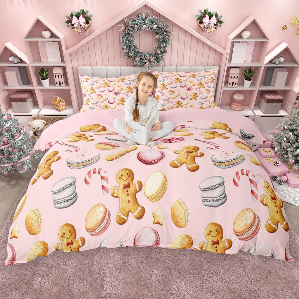 Homewish Kids Christmas Duvet Cover Set Merry Xmas Bedding Set Cute Snowman Gingerbread Comforter Cover Set