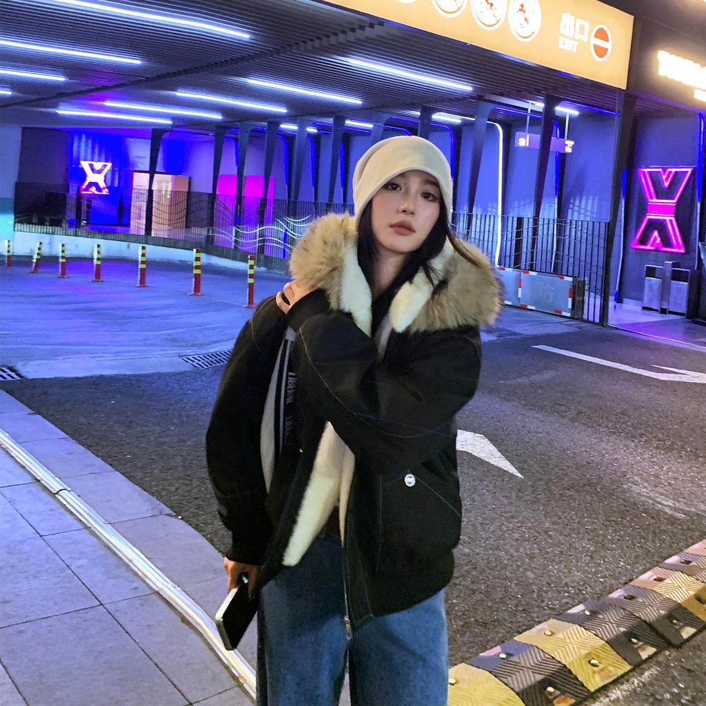 Retro Mountain-carved Fur Collar Cotton Coat for Women In Winter, Loose Cotton Coat, Thickened Short Work Jacket