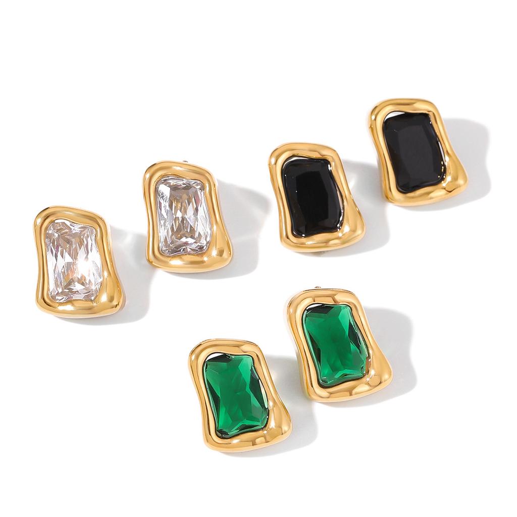 Design Sense 18K Gold, Black Zircon Square Earrings and Ear Jewelry
