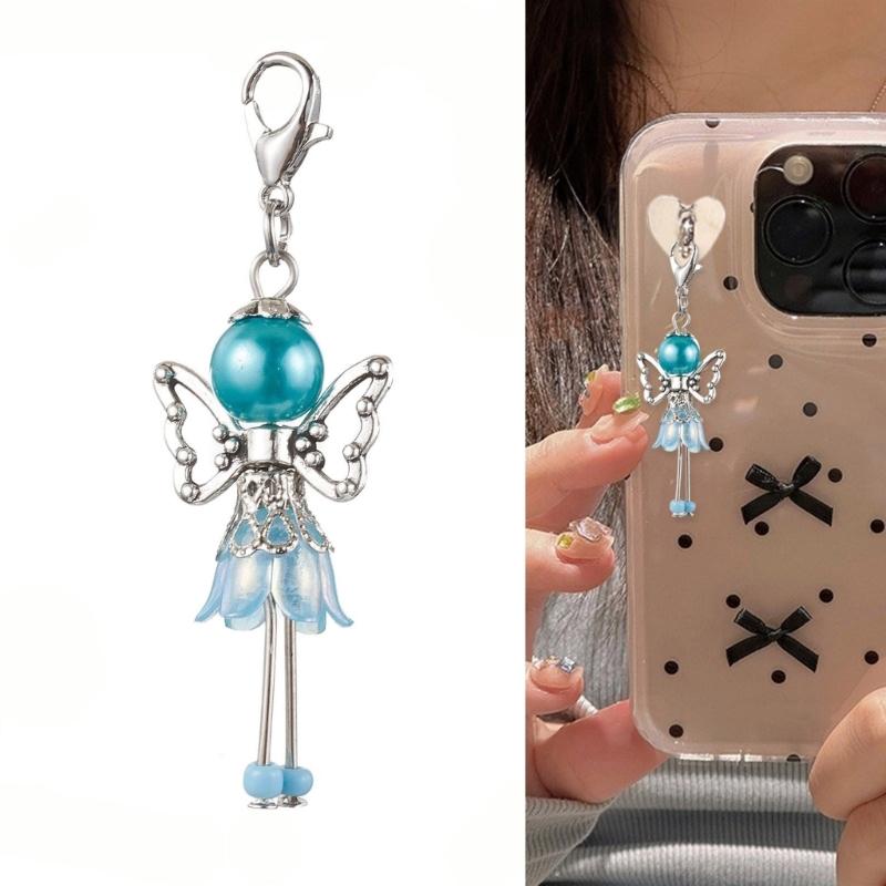 7pcs Elegant Angel Wing Charm Set Featuring Floral Factors and Faux Pearls for DIY Crafts and Accessories