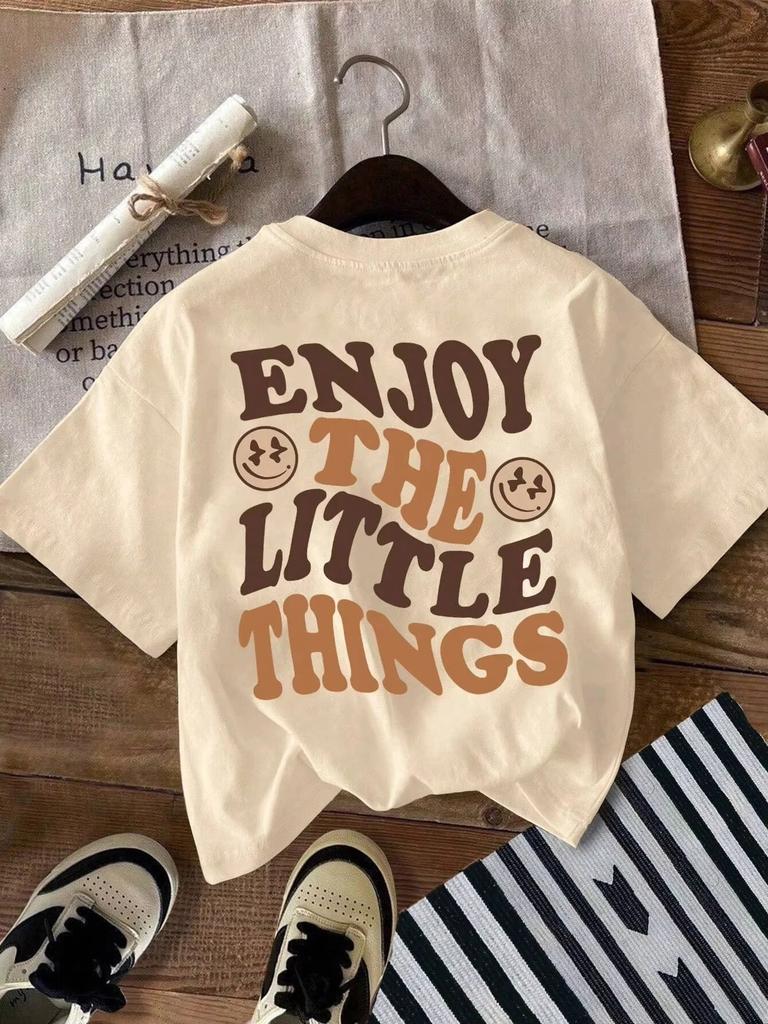 Cute childrens letter print cotton Tshirt casual and simple style suitable for childrens daily wear