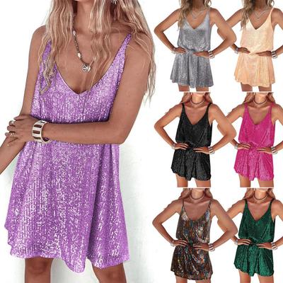 European & American V-neck Sequin Sling Dress for Women - Sexy Nightclub Style