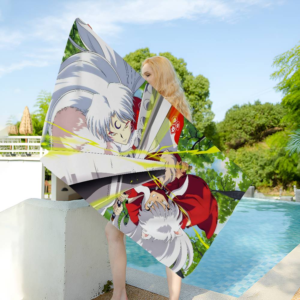 Japanese Anime Inuyasha Big Microfiber Beach Towels Quick Dry Towel Sand Beach Towels Pool Towel for Travel Swim Pool Yoga