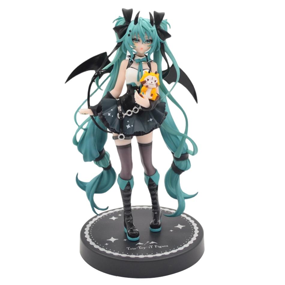 19cm Anime Little Devil Hatsune Miku Handmade Little Raccoon Miku Dark Angel Handmade PVC Figure Anime Peripheral Ornaments Gifts