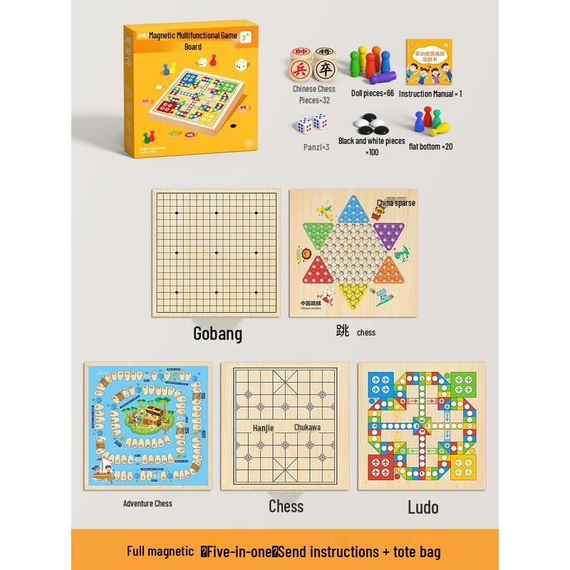 HANDUNYOU 5-in-1 Magnetic Children s Chess & Board Games Set