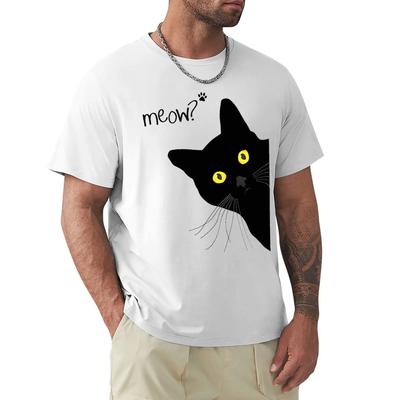 Mňau Černá kočka Vtipný potisk Pánská trička Prodyšné tričko Oblečení Letní Streetwear Topy Nadrozměrné Volné Bavlna Krátký rukáv
