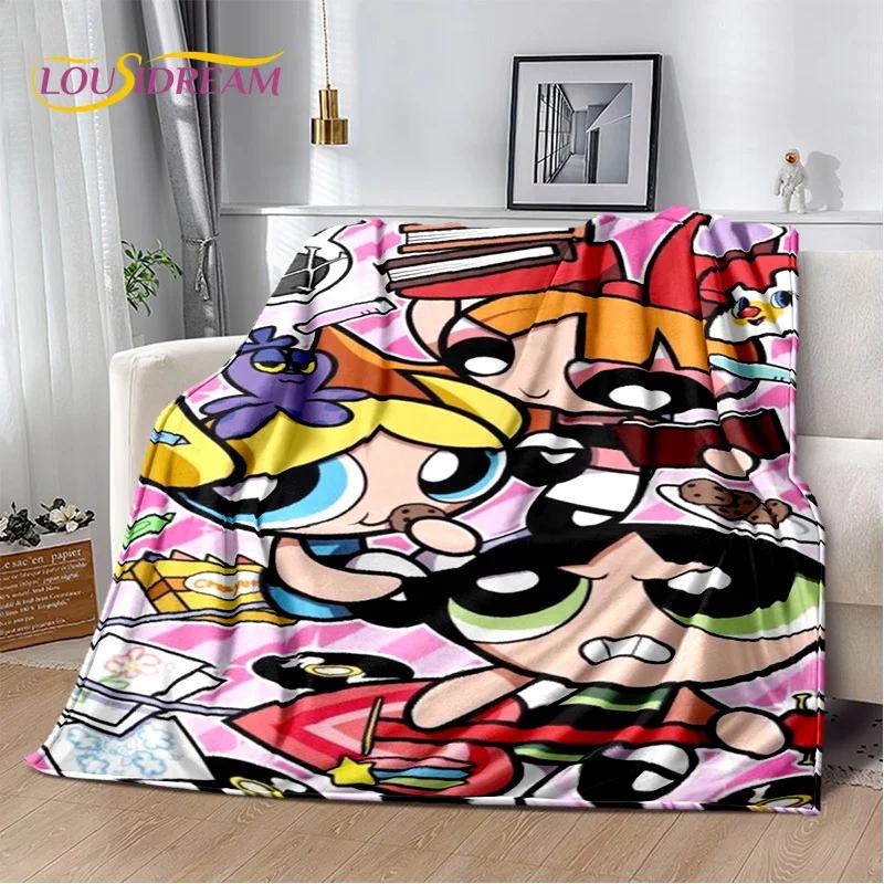 Kreskówkowy Słodki P-Powerpuff Girl Miękki Koc Flanelowy na Łóżka Sypialnia Sofa Piknik, Koc Narzuta do Przykrycia na Zewnątrz Rekreacja Drzemka Prezent