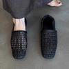 Ladies Slippers Flat Bottom Outside Woven Hollow Bag Head Half Slippers Women's Summer Flat Bottom Square Head Fashion Sandals
