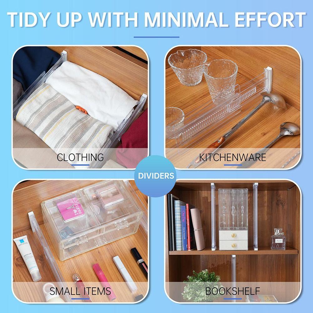 Easy Assemble Adjustable Drawer Dividers Trasparent Drawer Separators Tools  Kitchen Utensils