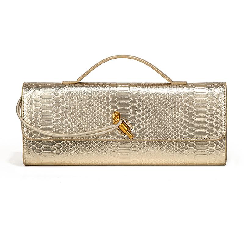 Snakeskin Pattern Hand-Woven Bag Fashion And High Sense Niche Dinner Baguette Shoulder Women S Bag