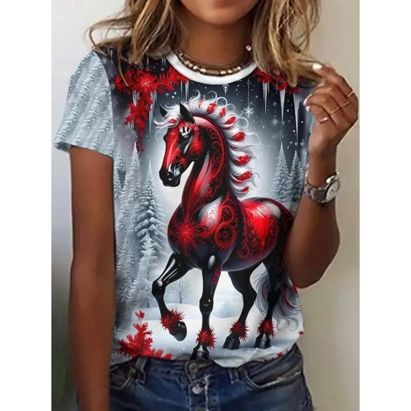 Fashion Men s Crew Neck Short Sleeve 3D Color Printed Pony Short Sleeve Crew Neck T-Shirt XS
