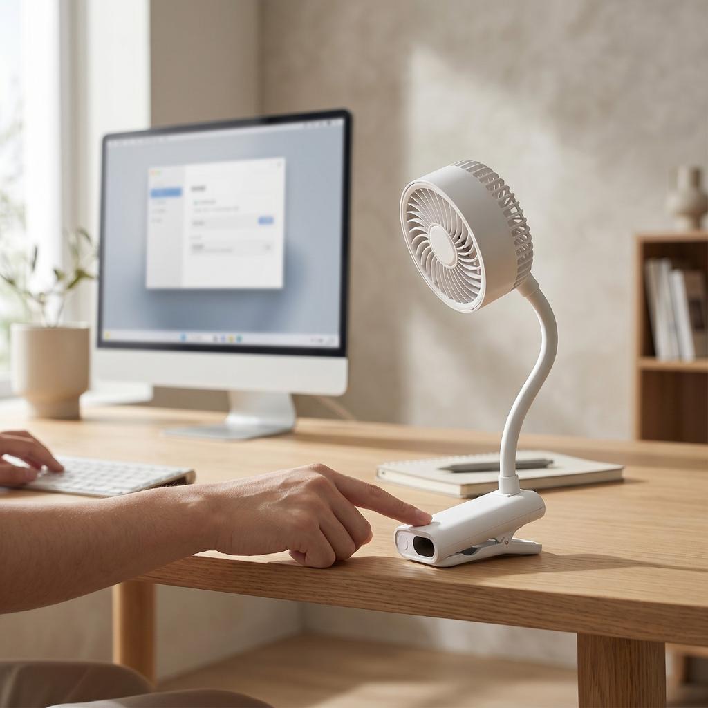 Handheld Clip Fan USB Desk Fan Portable Fan with Hose Clamp Outdoor 360 Degree Rotation Smart Display Screen Clamp Fan for Study Travel