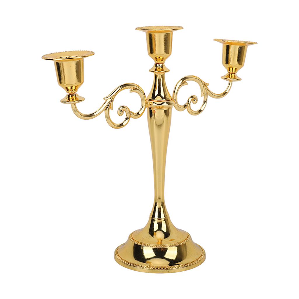 Metal Candle Holder 3 Arms High Gloss Retro Exquisite Candlestick Holder for Dining Tables Wedding Decoration