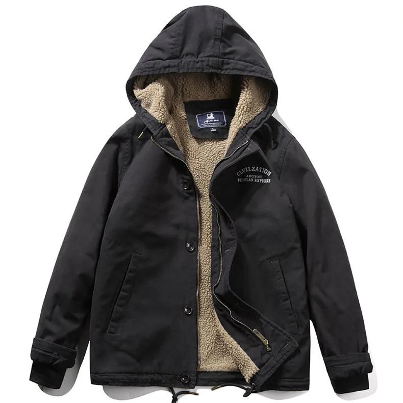 Men's Lamb Wool Retro Workwear Hooded Fleece-lined and Thickened Cotton-padded Jacket Coat in Autumn and Winter 2025.