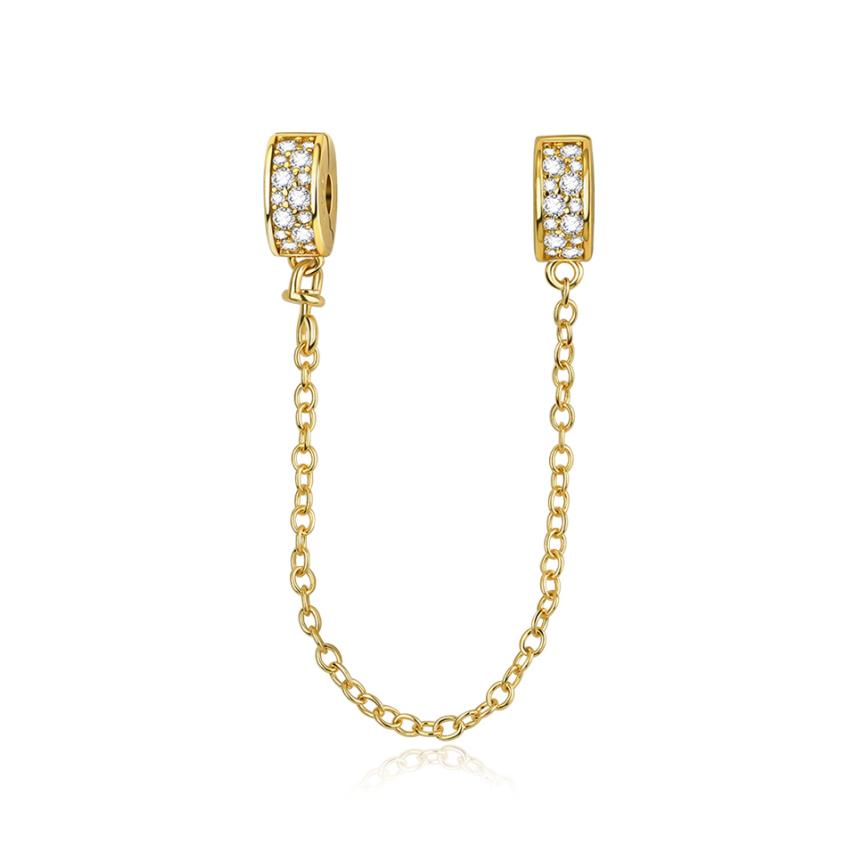 925 Silver Safety Chain Charm Bracelet Set Clover Lock Key Bear Peace Dove Fruit Decoration Beaded Fine Jewelry Gift