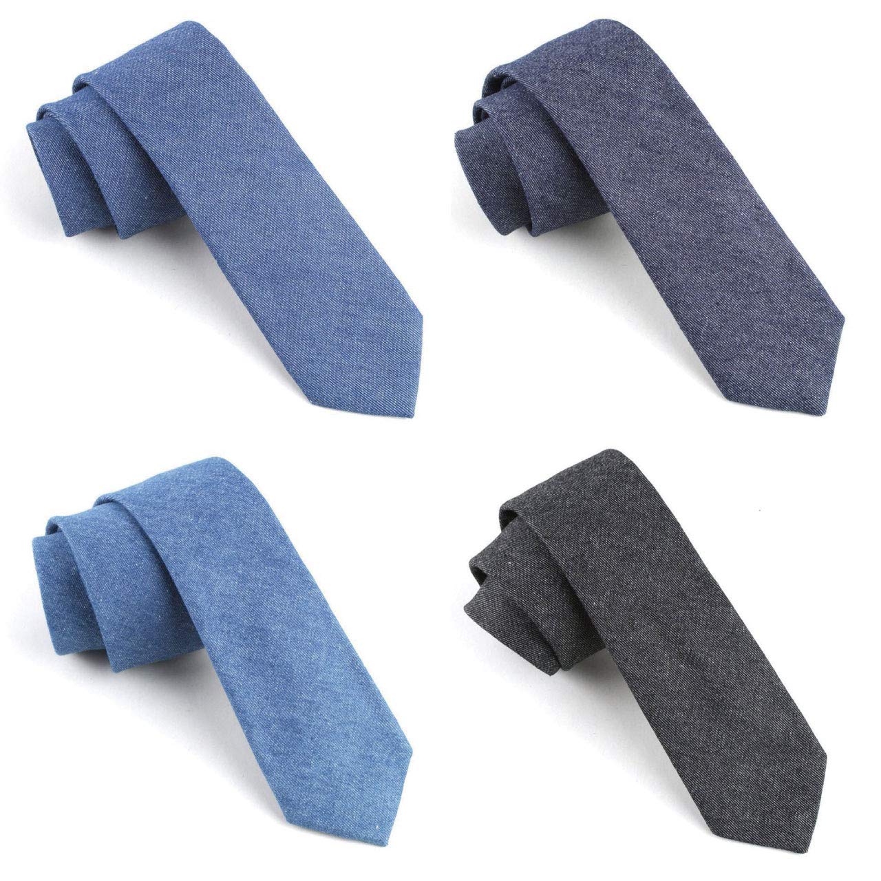 [Felimoa] Felimoa Denim Narrow Tie, Cotton, Casual, Business, Men s Fashion (Set of 4 Colors)