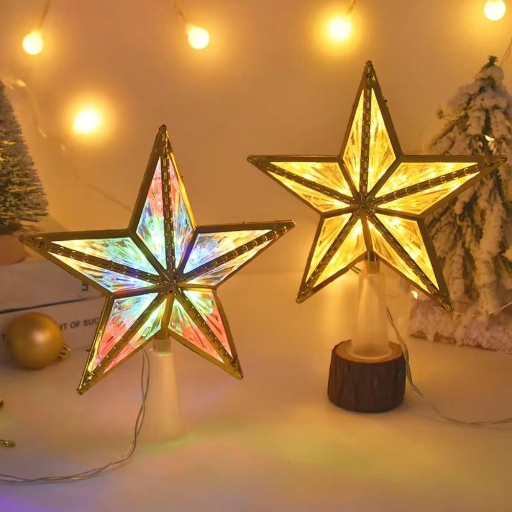 Glitter Shining Christmas Tree Topper Five-pointed Star Glowing Star Light  Home Decor