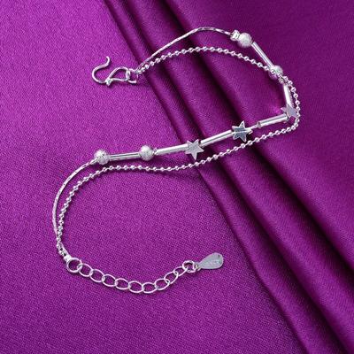 Fashion Star Round Beads 925 Sterling Silver Charm Bracelets & Bangles For Women Wedding Party Jewelry A174