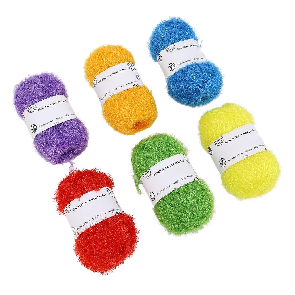 6 Pcs Shiny Yarn Multi Color Soft Cotton Glitter Sparkle Yarn with Stainless Steel Crochet Hook for Knitting Crafting