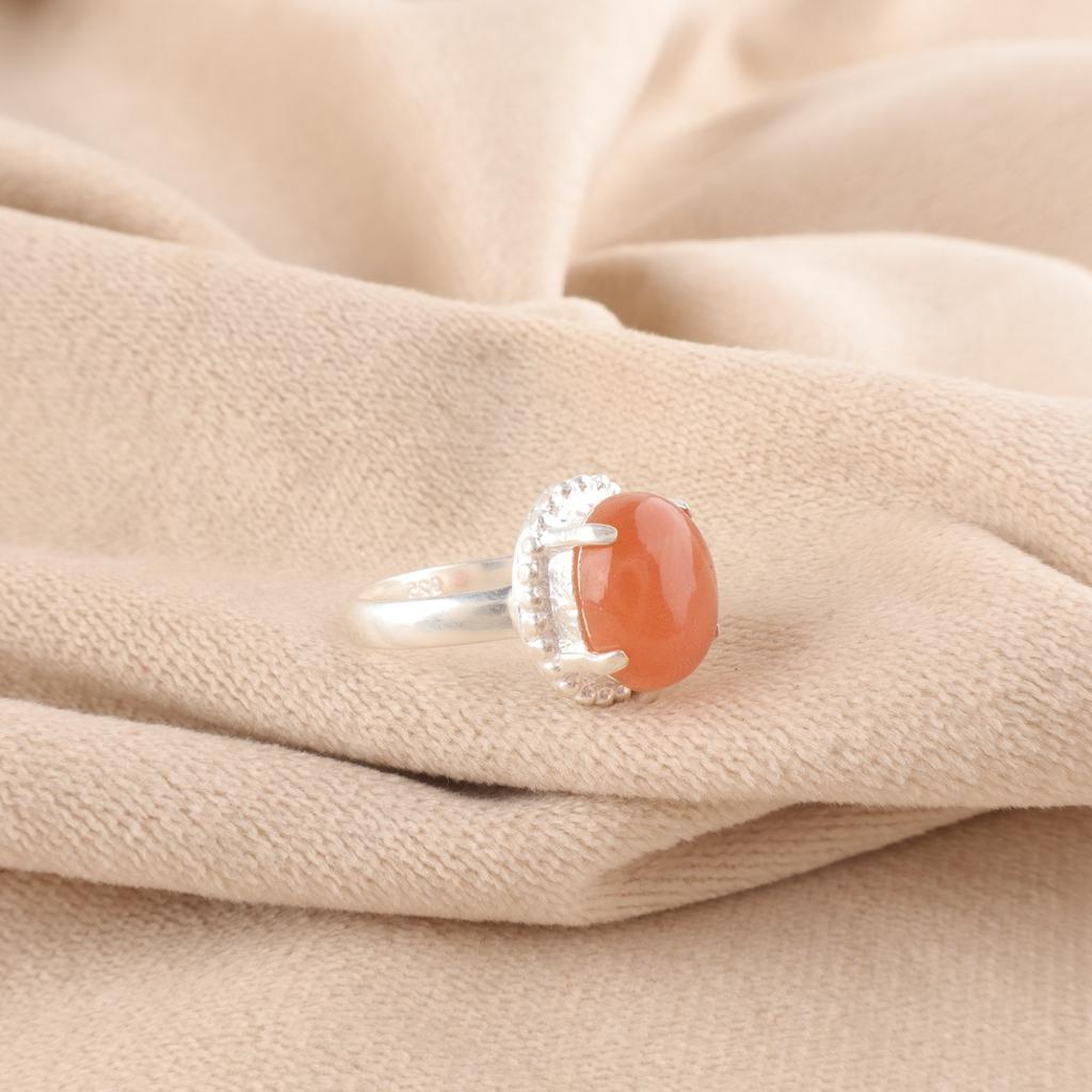 Pietra di Luna Pesca Naturale Argento Sterling Nuovo Anello Regalo Cocktail Amiche Gioielli RR-28-31