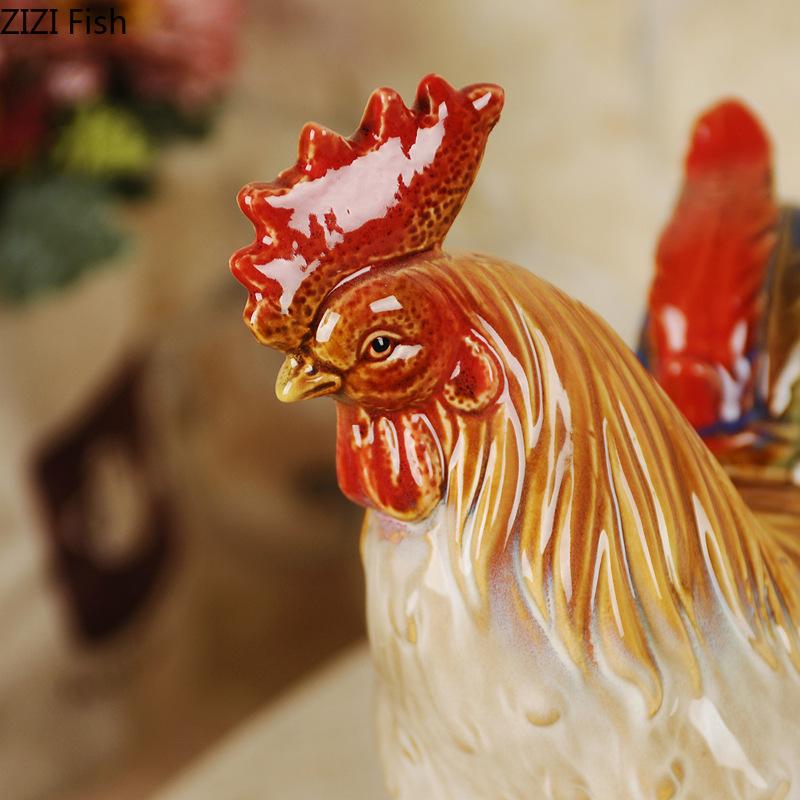 Creative Rooster and Hen Sculpture Ceramic Crafts Living Room Wine Cabinet Decoration European Home Courtyard Decoration Art