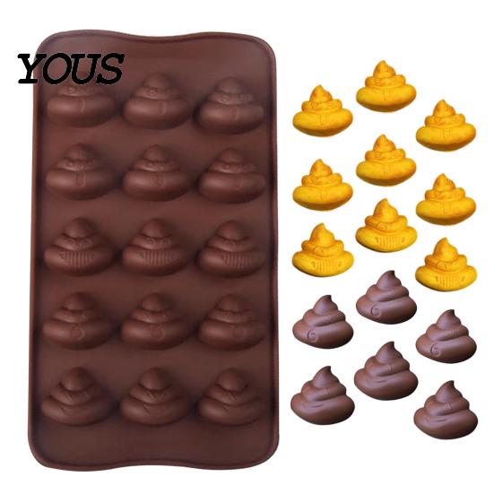 Silicone Molds for Cake Toppers Funny Poop Chocolate Mold, 15 Cavity Baking Tray, Non-stick Heat DIY Fondant Decorating Tools Resistant Dessert