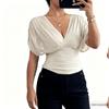 2026 Women's V-Neck Puff Sleeve Fitted Waist Fashion Top