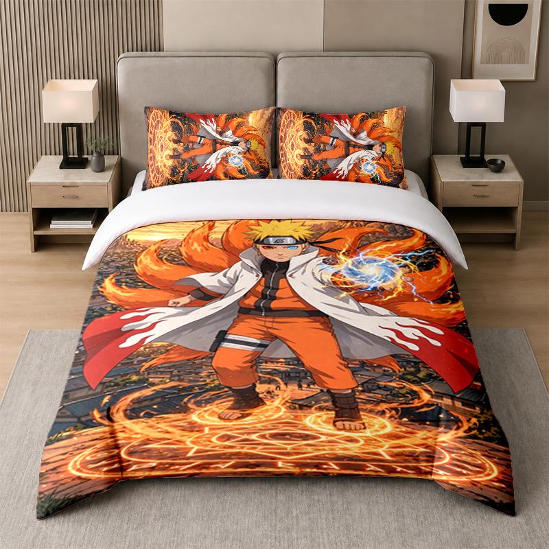 3-teiliges Bettwäsche-Set, Naruto 1 Bettbezug und 2 Kissenbezüge, Bedruckte Bettwäsche-Deko für Gästezimmer