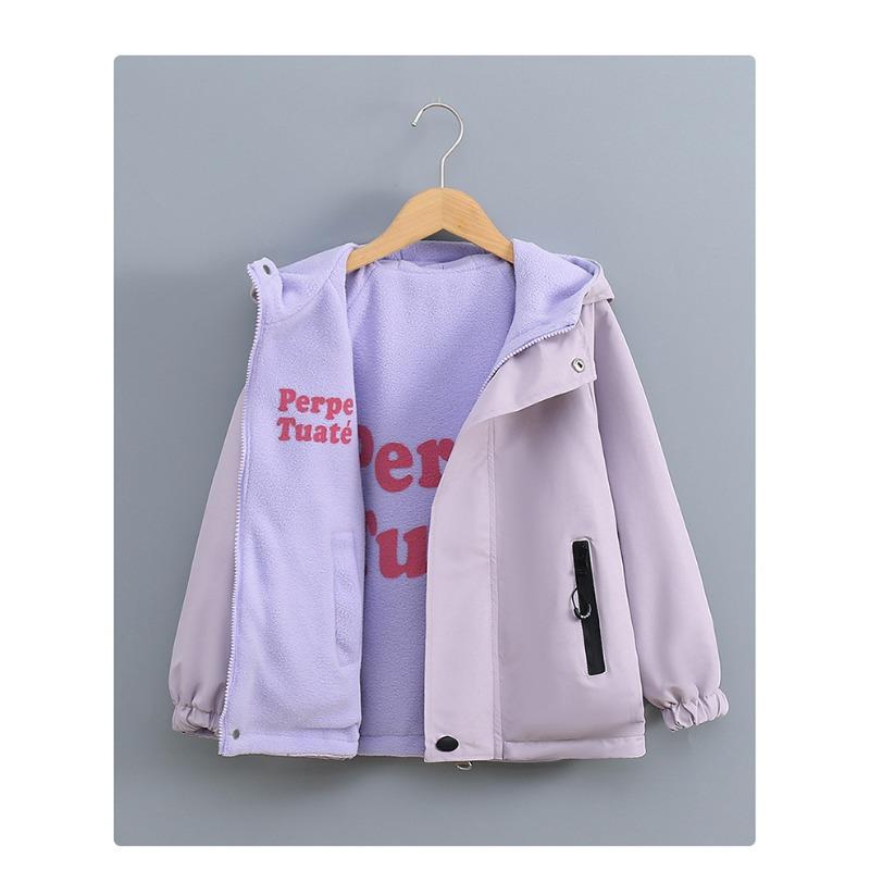 Girls Fleece Lined Reversible Hooded Jacket Kids Children Warm Outerwear