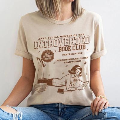 Introvertierter Buchclub Retro T-Shirts Niedliches Ästhetisches Bücherwurm T-Shirt Grafik-T-Shirts für Bücherwürmer Damen Vintage Oberteile Buchliebhaber Geschenke