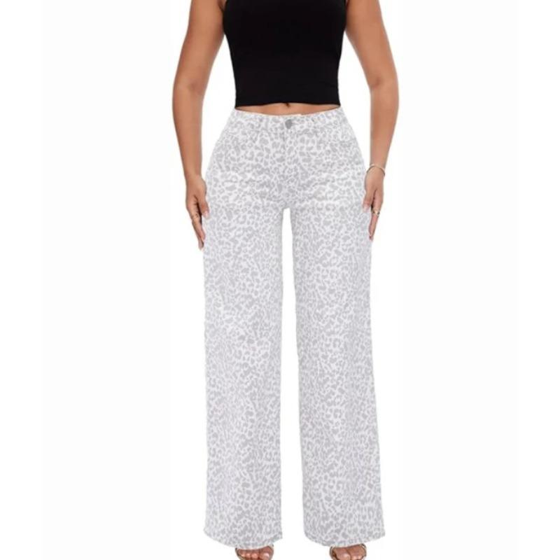 European and American Foreign Trade New Jeans Women's Casual Loose Leopard Print Women's Trousers Women