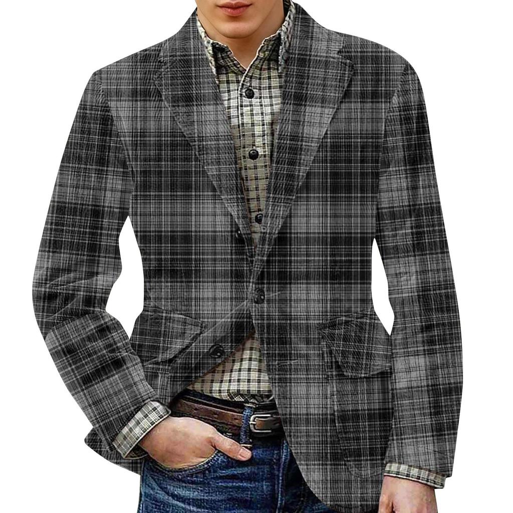 Men's Printed Corduroy Warm Pocket Suit Jacket Cardigan Men's Casual Suit