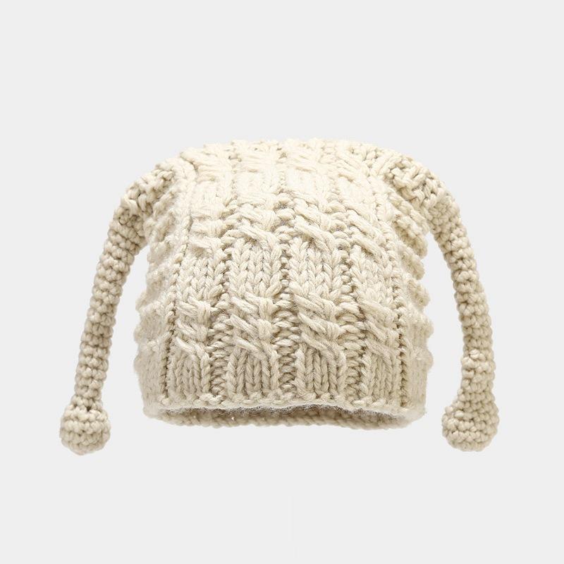 New Trendy Cute Long Ear Knitted Hat Unisex Warm Winter Beanie Handmade Knit Cap Daily Outdoor Party Casual Men Women Headwear