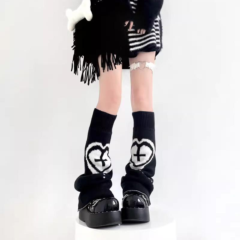 Y2K Black & White Wide-Leg Slouch Socks: Millennium Hot Girl Autumn/Winter Calf Flare Warmers