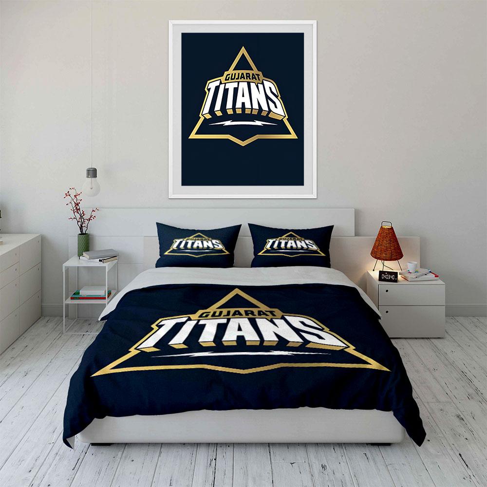 Gujarat Titans Logo Design Bedding Set Print Bedding Set Duvet Cover Pillowcases (1* Duvet Cover 2* Pillowcases Do Not Include Comforter)