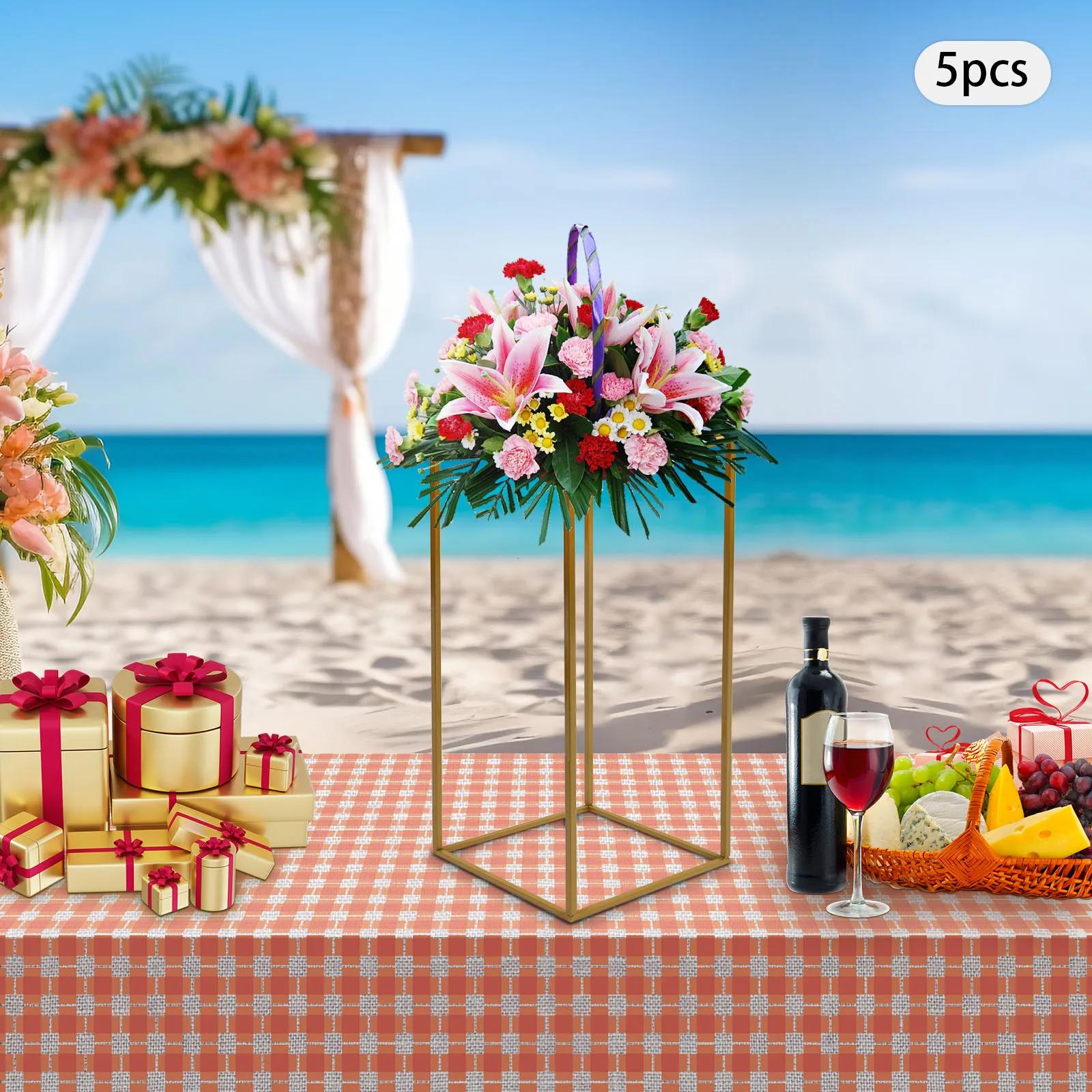 

Bymaocar 5 Pieces 60cm Golden Wedding Flower Stand Rack Set Rectangular DIY Decor Holder For Parties, Birthdays, And Celebration L золотий