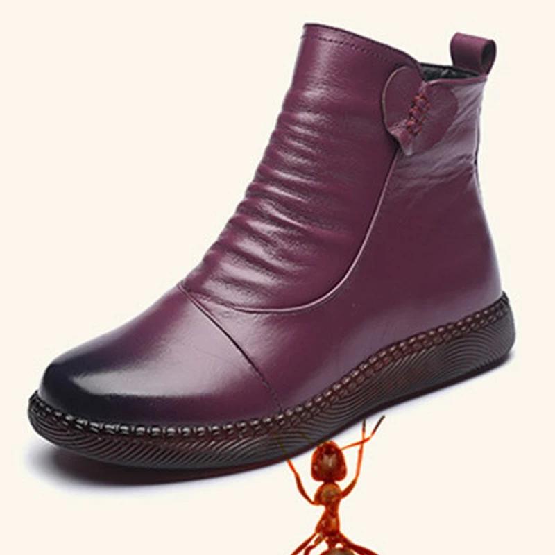 TIMETANG Jesienne Damskie Buty Skórzane Botki Damskie Moda Zimowe Buty Damskie Ciepłe Antypoślizgowe Płaskie Buty Na Grubej Podeszwie Damskie Buty