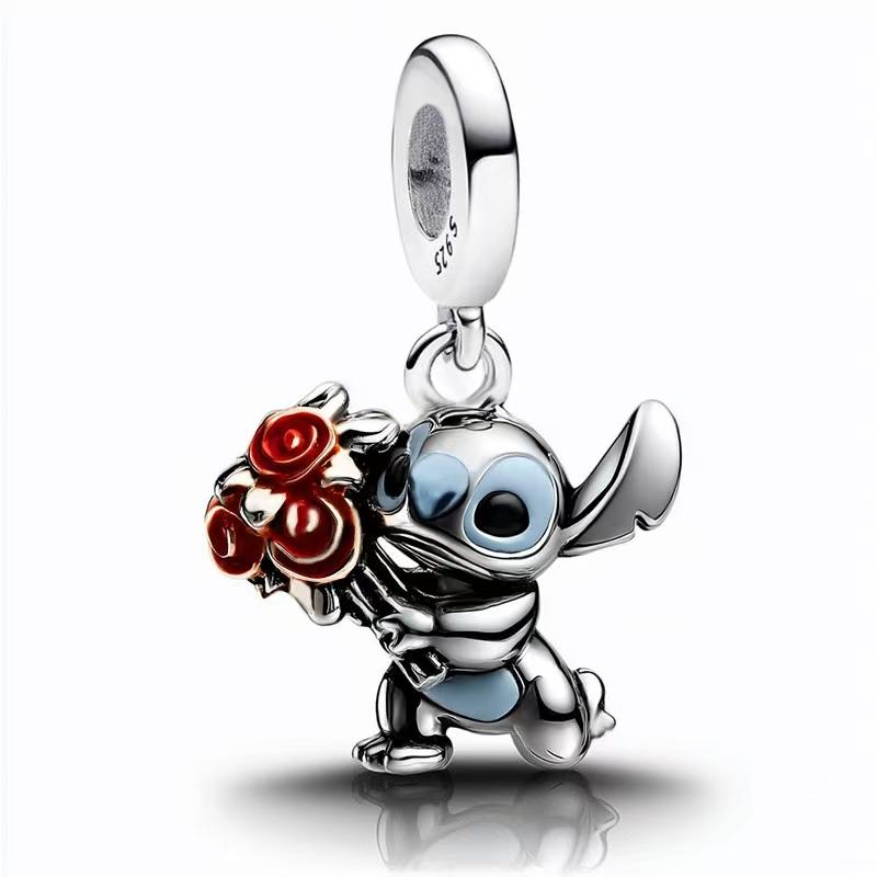 New 925 Silver Cute Lovely Stitch Lilo Pendant Bead The Princess Charm Fit Bracelet DIY Women's Jewelry Gift