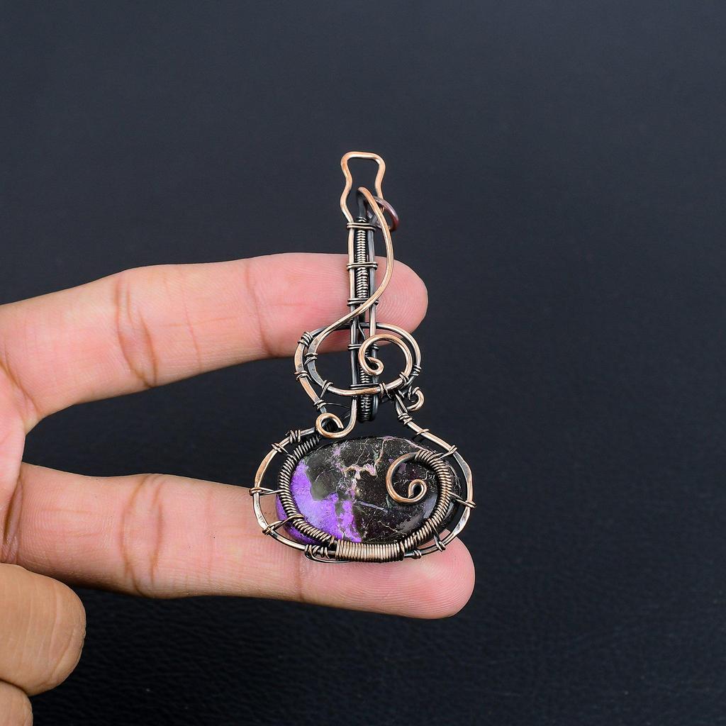 Charoite Handmade Gemstone Pendant, 999 Copper Wire Wrapped Pendant Antique Jewelry, For Engagement Gift